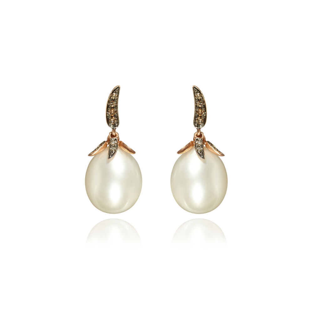Chilli 18ct Rose Gold Diamond Pearl Earrings | Annoushka jewelley
